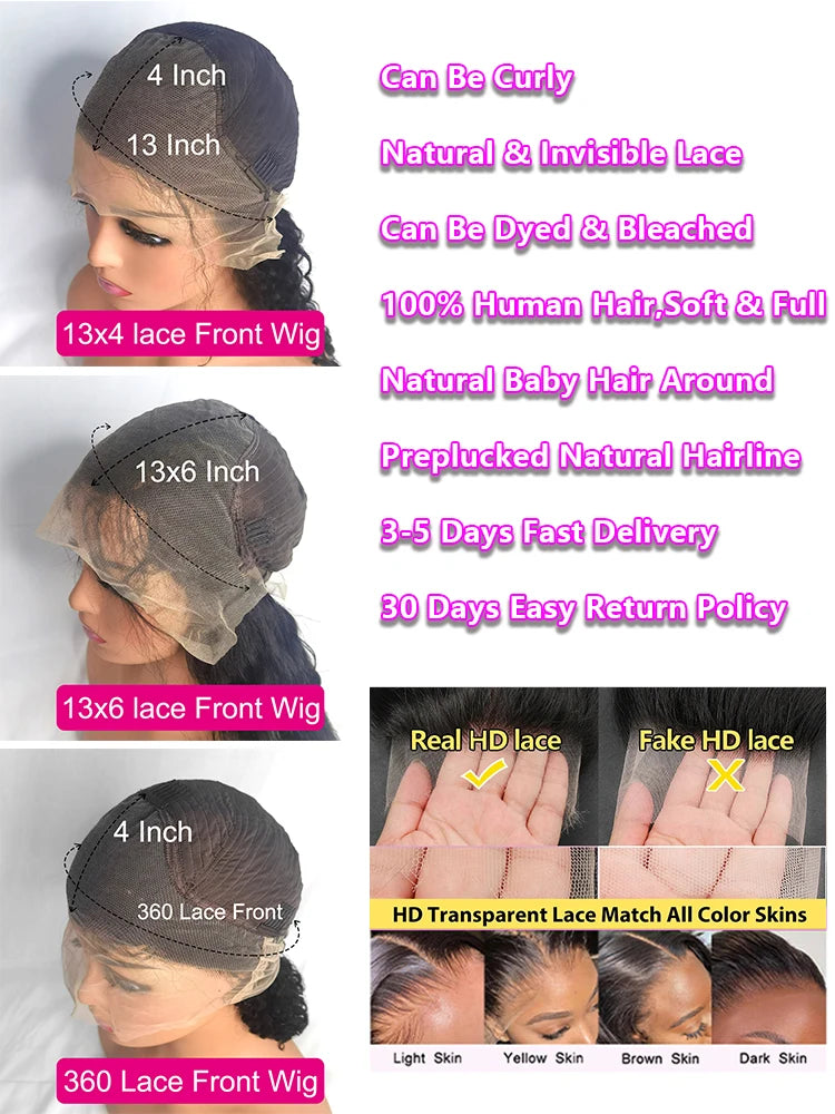 250 Density Body Wave 13x6 Hd Lace Frontal Wig Human Hair 13x4 Hd Pre Plucked Lace Wigs For Women 360 Full Lace Front Hair Wigs