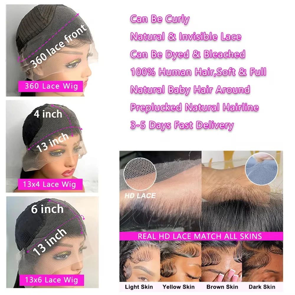 Deep Wave Lace Front Wigs Human Hair 13x6 HD Transparent Lace Frontal Curly Wigs For Women 180% Density with Baby Hair Natural