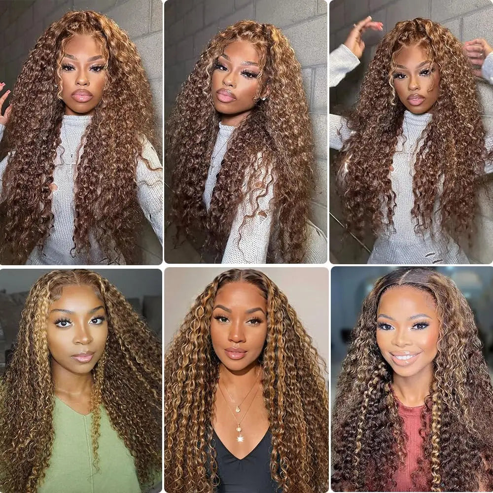 Highlight Honey Blonde Kinky Curly 30 Inch Hd Lace Front Wig Human Hair 13x6 Deep Wave Lace Frontal Wigs Wigs Human Hair Wigs