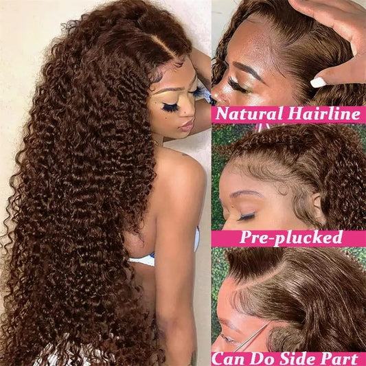 #4 Deep Wave Lace Front Wig 13x6 Colored Curly Wigs Hd Lace Frontal Wig 200 Density Chocolate Brown Human Hair Wigs 4x4 5x5