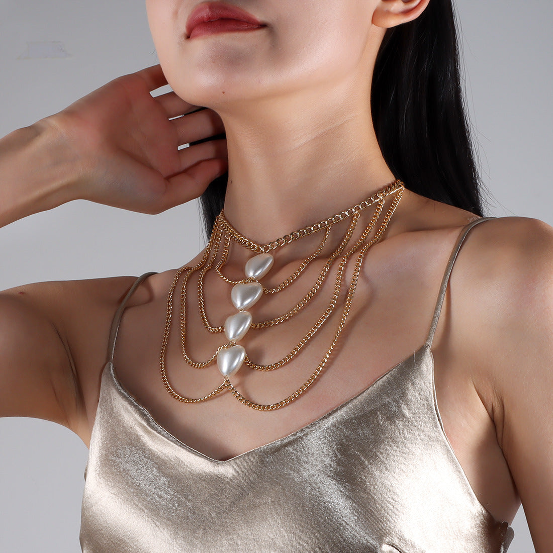 Tassel Peach Heart Pearl Necklace