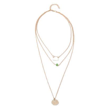 Fashionable Green Diamond Disc Square Alloy Necklace With 3 Layers