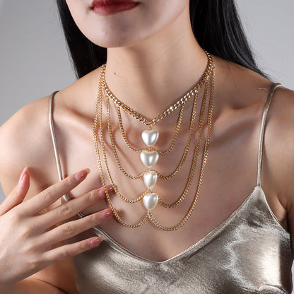 Tassel Peach Heart Pearl Necklace