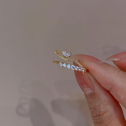 Women's Luxury Elegant Design Adjustable Heart Rhinestone Stackable Ring Set, Perfect For Daily Gatherings, Music Festivals & Banquets, Ideal Gift For Friends