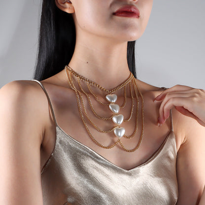 Tassel Peach Heart Pearl Necklace