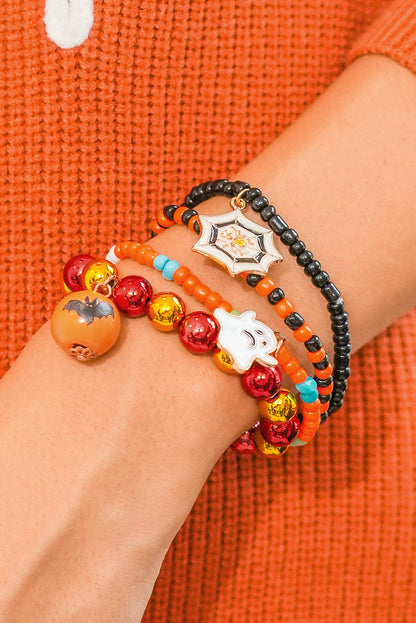 Orange 4pcs Halloween Ghost Spider Web Beaded Bracelet Set