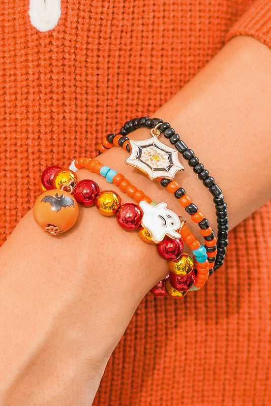 Orange 4pcs Halloween Ghost Spider Web Beaded Bracelet Set