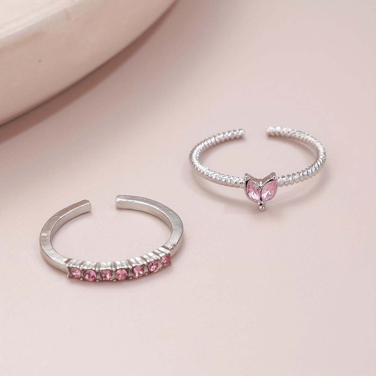 Women's Luxury Elegant Design Adjustable Heart Rhinestone Stackable Ring Set, Perfect For Daily Gatherings, Music Festivals & Banquets, Ideal Gift For Friends