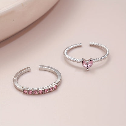 Women's Luxury Elegant Design Adjustable Heart Rhinestone Stackable Ring Set, Perfect For Daily Gatherings, Music Festivals & Banquets, Ideal Gift For Friends
