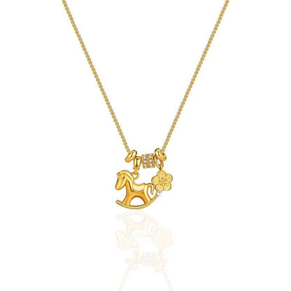 Zodiac Sign Horse Money Charm Red Heart Shell Necklace