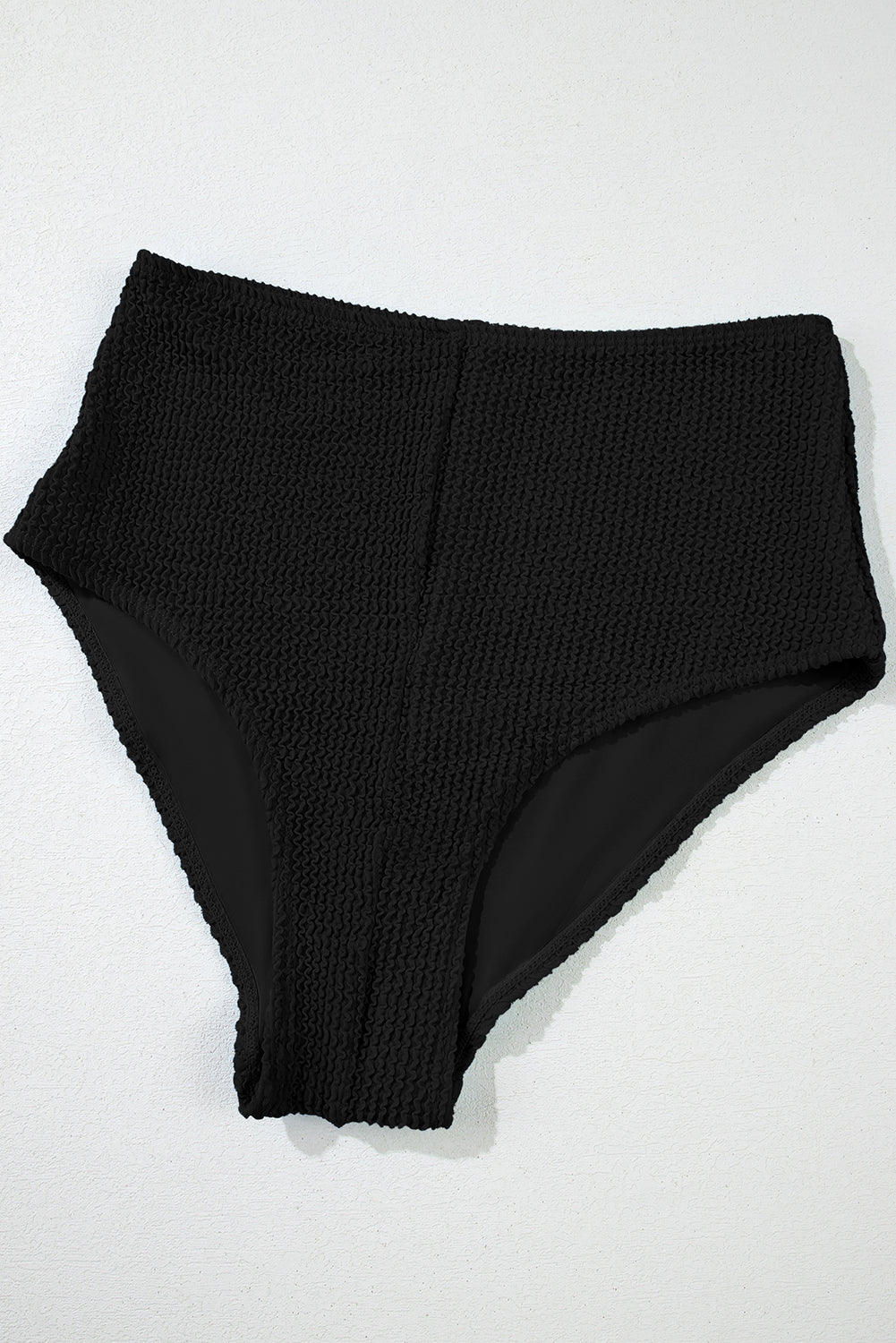 Black Corded Solid Square Neck Bikini Swimsuit