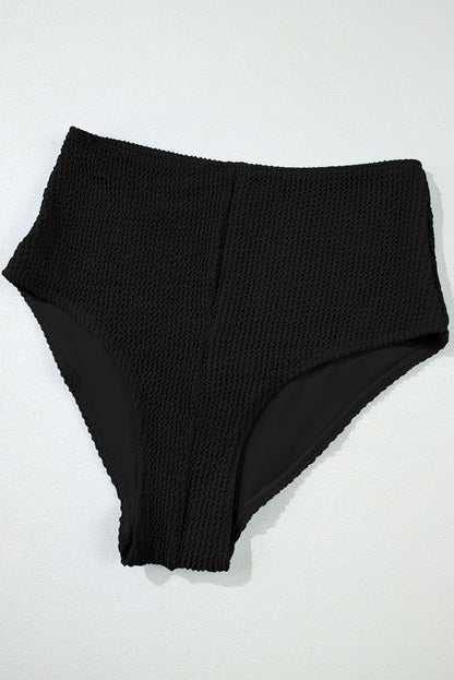 Black Corded Solid Square Neck Bikini Swimsuit