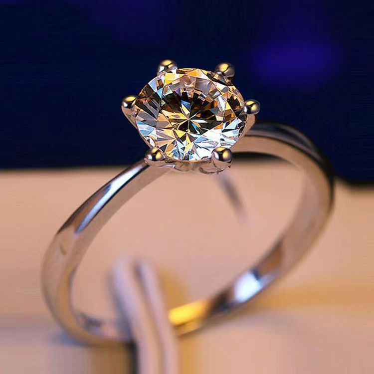 Simulation Of A Classic Six-prong Ring For Women Open Diamond Ring Niche Moissanite Ring