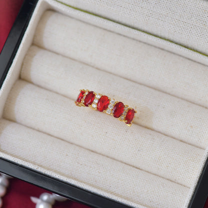 Horse-eye Olive Green Zircon Heavy Industry Stylish Open Ring Women's Red