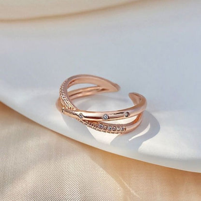 Womens Stylish Personalized Adjustable Micro-pave Rose Gold Ring