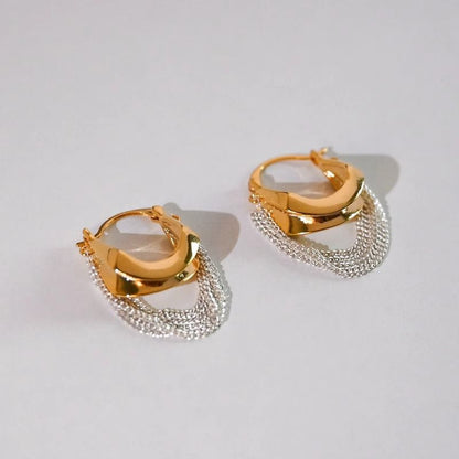 Gold And Silver Contrast-color Chain Tassel Earrings For Women