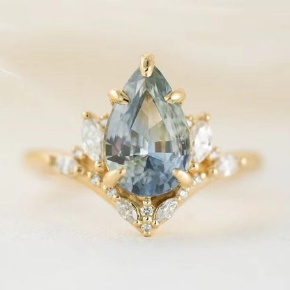 Simple And Elegant Blue Crystal Jewelry Ins Diamond Inlaid Women's Ring