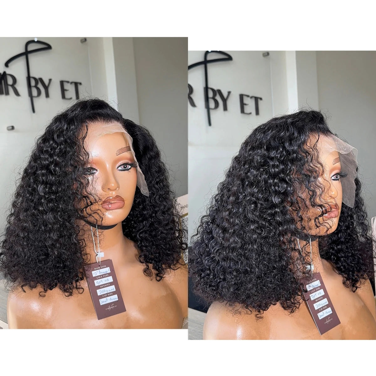 Deep Curly Short Bob Wig 100% Human Hair 13x4 Lace Front Wig Natural Black Deep Wave Pre Plucked Closure Wig 4x4 220% Density