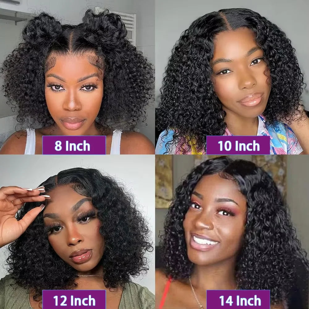 Deep Curly Short Bob Wig 100% Human Hair 13x4 Lace Front Wig Natural Black Deep Wave Pre Plucked Closure Wig 4x4 220% Density