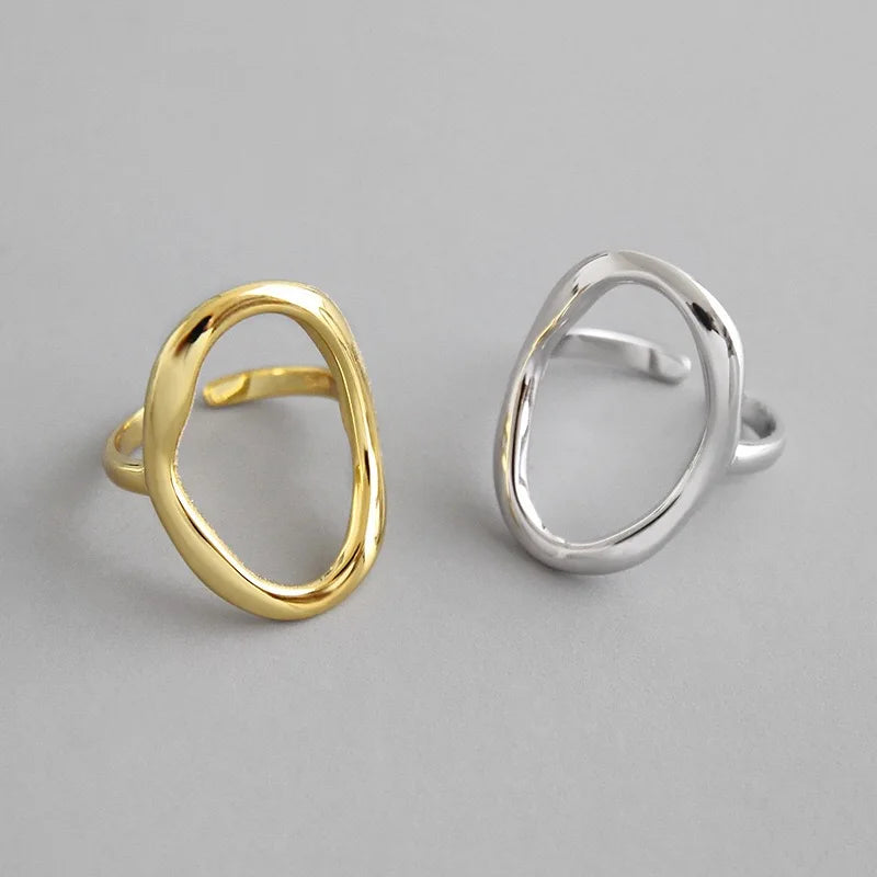 Real 925 sterling silver rings for women round hollow out gold color Trendy fine Jewelry Large Adjustable Antique Rings Anillos
