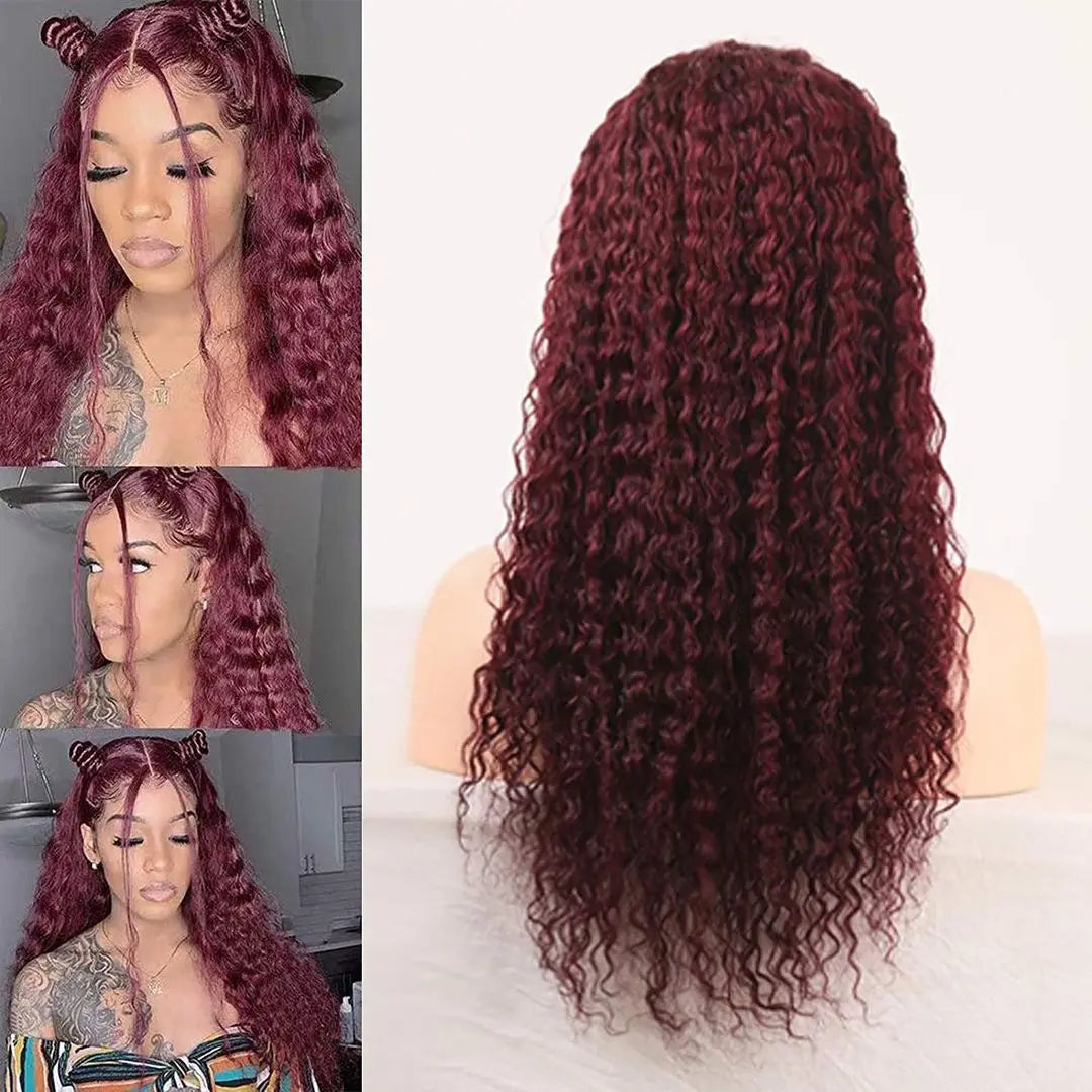 Deep Wave Frontal Wig Hd Transparent Curly Human Hair Brazilian Wigs For Women Red Lace Water Wave 99j Burgundy Lace Front Wig