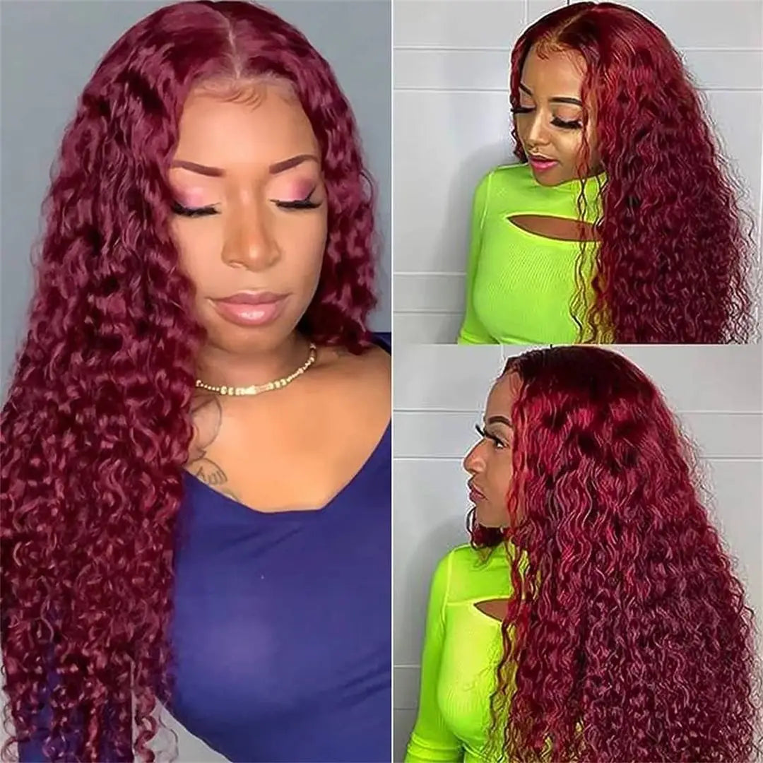 Deep Wave Frontal Wig Hd Transparent Curly Human Hair Brazilian Wigs For Women Red Lace Water Wave 99j Burgundy Lace Front Wig