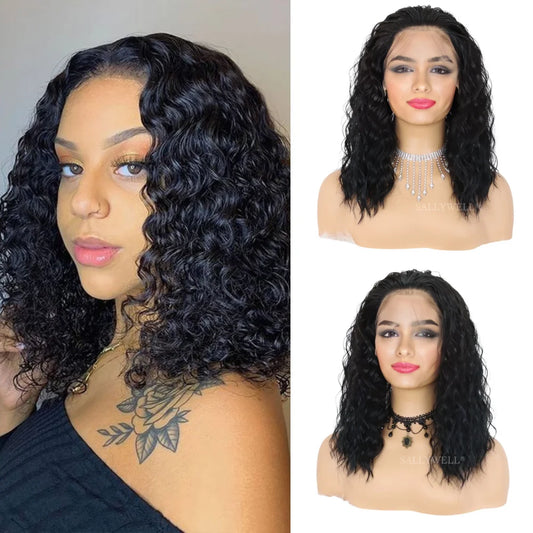 Deep Curly Short Bob Wig Heat-Resistant Glueless Synthetic Wig Deep Wave 13*3 Lace Front Wig Pre Plucked Natural Hairline