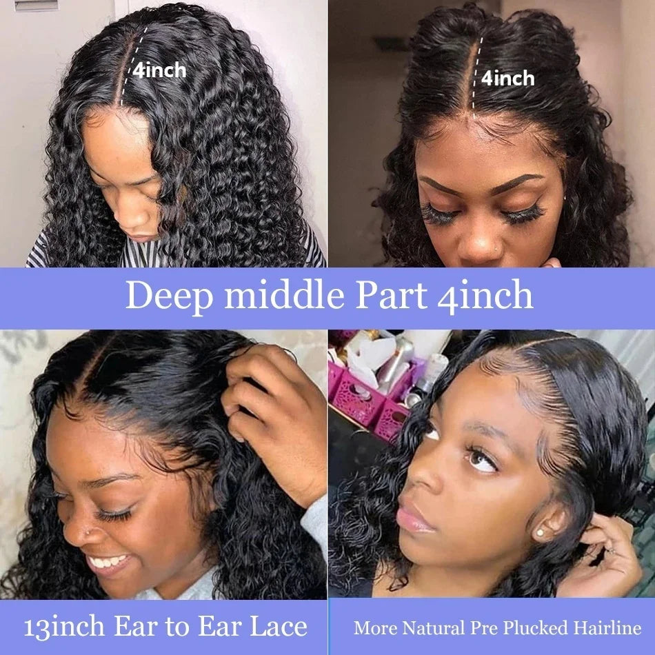 Deep Wave Bob Wig Human Hair 13x4 HD Curly Bob Lace Front Wigs Human Hair Pre Plucked Short Curly Frontal BOB Wigs