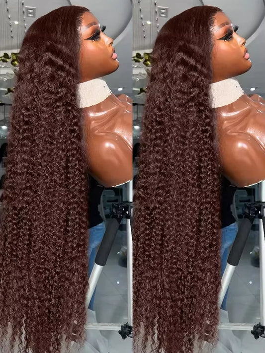 Deep Curly Wigs Human Hair Chocolate Brown 13x4 13x6 Hd Lace Frontal Wig Colored Water Wave Lace Front Wig for Women 30 38 Inch