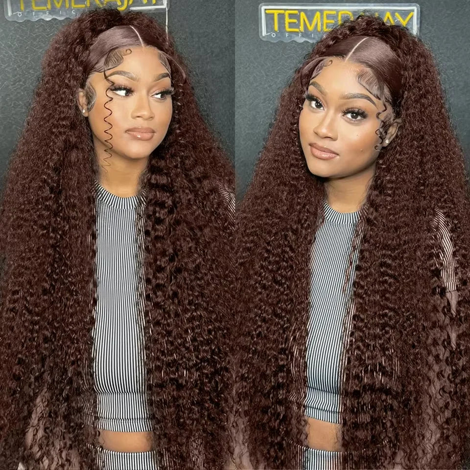 Deep Curly Wigs Human Hair Chocolate Brown 13x4 13x6 Hd Lace Frontal Wig Colored Water Wave Lace Front Wig for Women 30 38 Inch