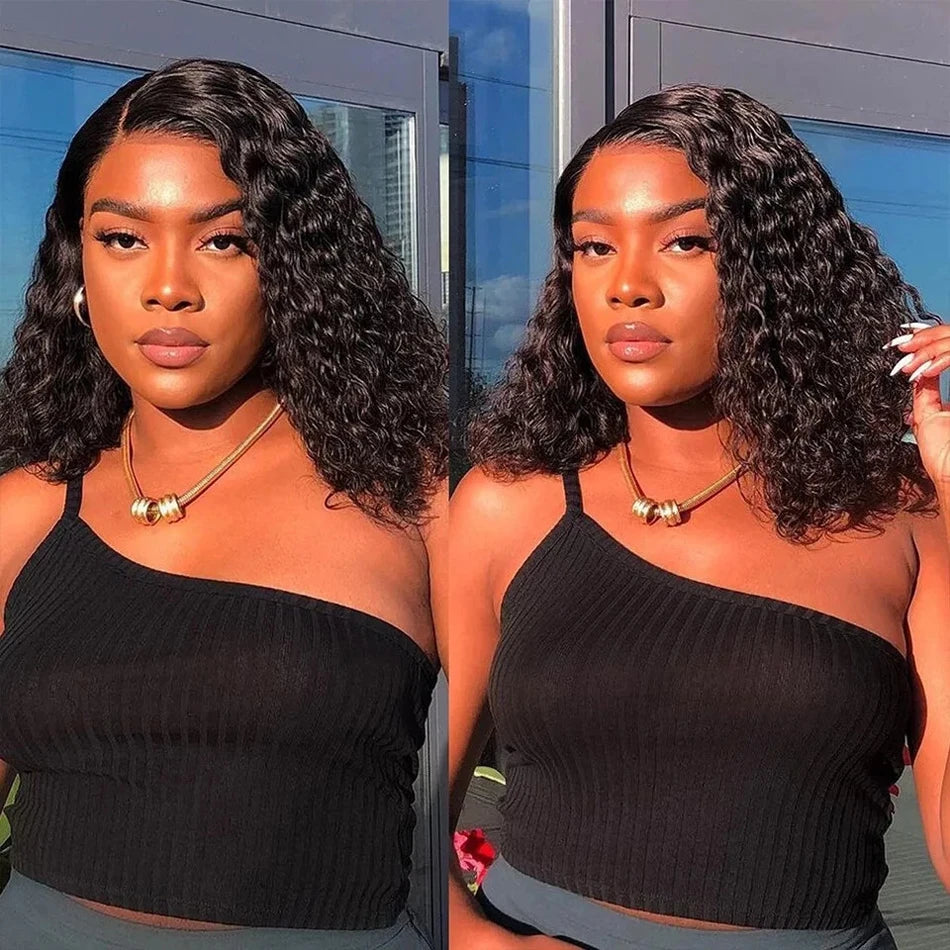 Curly Deep Water Wave 13x4 HD Lace Front Wigs Glueless Short Bob Wig Brazilian 100% Human Hair 4x4 Transparent Lace Frontal Wig