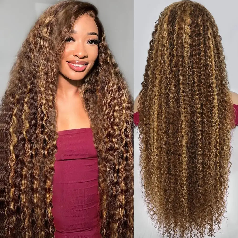 Highlight Honey Blonde Kinky Curly 30 Inch Hd Lace Front Wig Human Hair 13x6 Deep Wave Lace Frontal Wigs Wigs Human Hair Wigs
