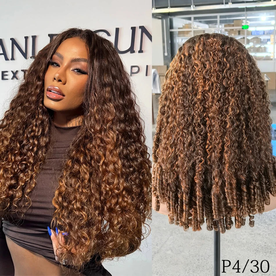 100% Burmese Curly Human Hair Wig With Sprial Curly Ends 5x5 Glueless Lace Closure Wigs Pre Plucked 300% Density Wear and Go Wig