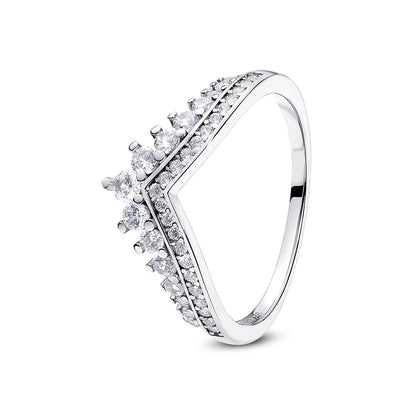 925 Sterling Silver Rings For Women Original Crown Love Heart Wishbone Engagement Wedding Rose Gold Crystal Ring Luxury Jewelry