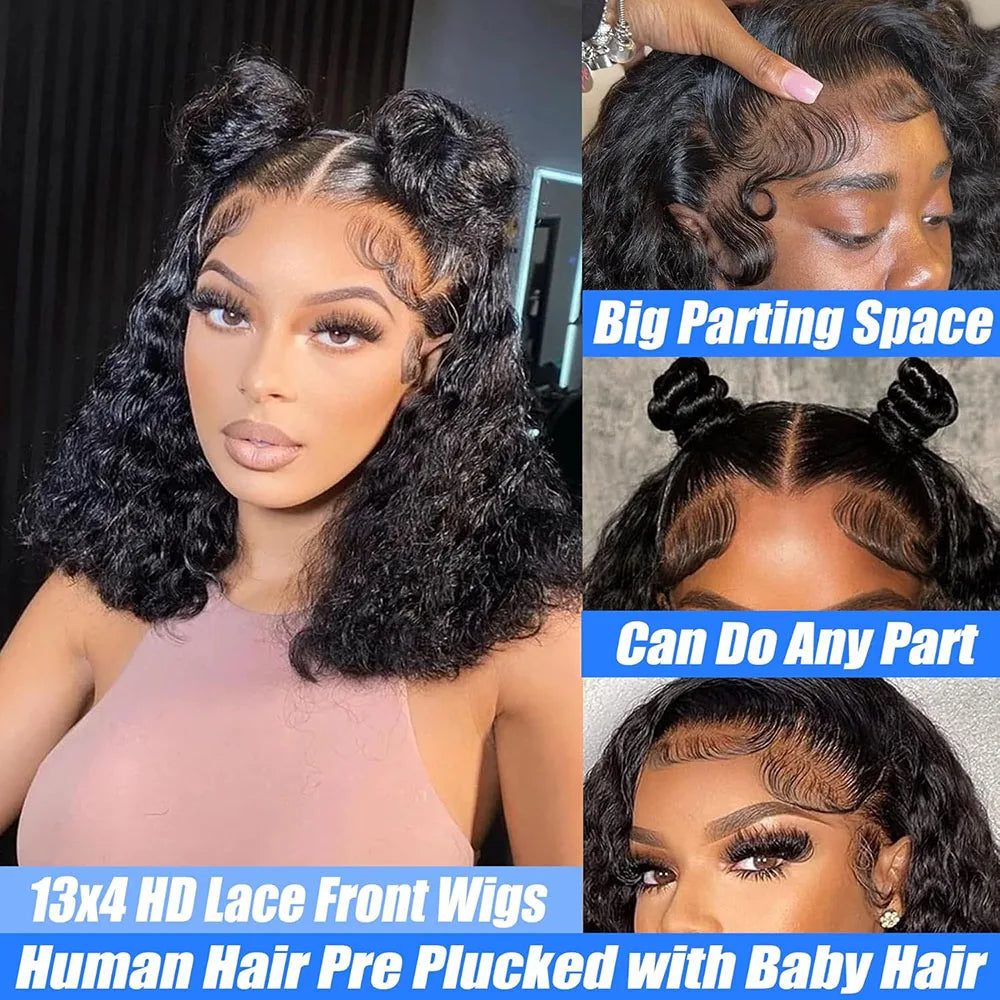 Deep Wave Bob Wig 100% Brazilian Human Hair 13x4 Lace Frontal Wig Pre Plucked 4x4 2x6 Lace Closure Wig 200% Density For Women