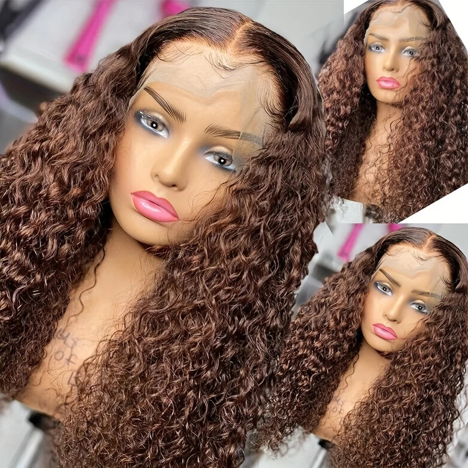 #4 Deep Wave Lace Front Wig 13x6 Colored Curly Wigs Hd Lace Frontal Wig 200 Density Chocolate Brown Human Hair Wigs 4x4 5x5