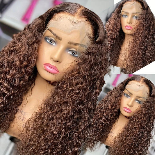 #4 Deep Wave Lace Front Wig 13x6 Colored Curly Wigs Hd Lace Frontal Wig 200 Density Chocolate Brown Human Hair Wigs 4x4 5x5