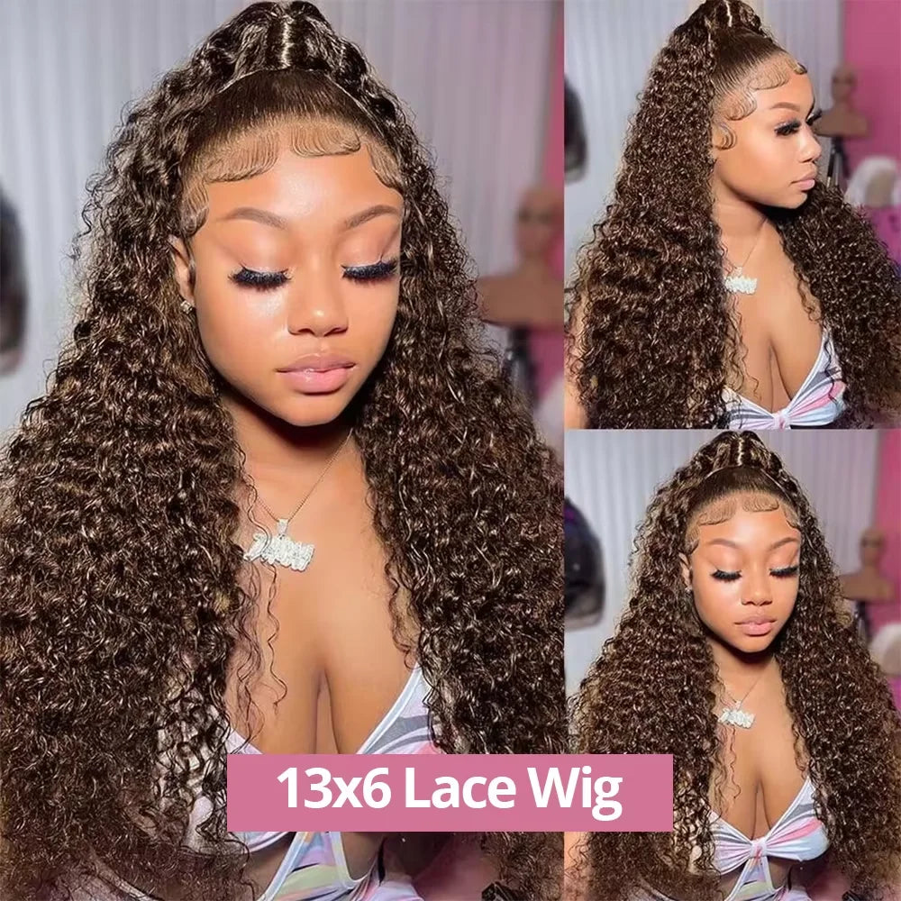 #4 Deep Wave Lace Front Wig 13x6 Colored Curly Wigs Hd Lace Frontal Wig 200 Density Chocolate Brown Human Hair Wigs 4x4 5x5