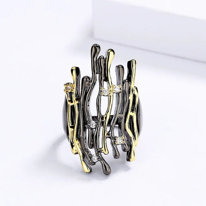 Rings for Women Geometric Hollow Irregular Branch Shape Women's Jewelry Fashion Party Gift Black Gold Color Accessories