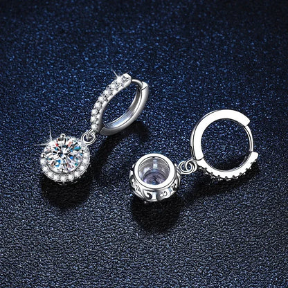 925 Sterling Silver 1 Carat Moissanite Round Earrings for Women Luxury Evening Style