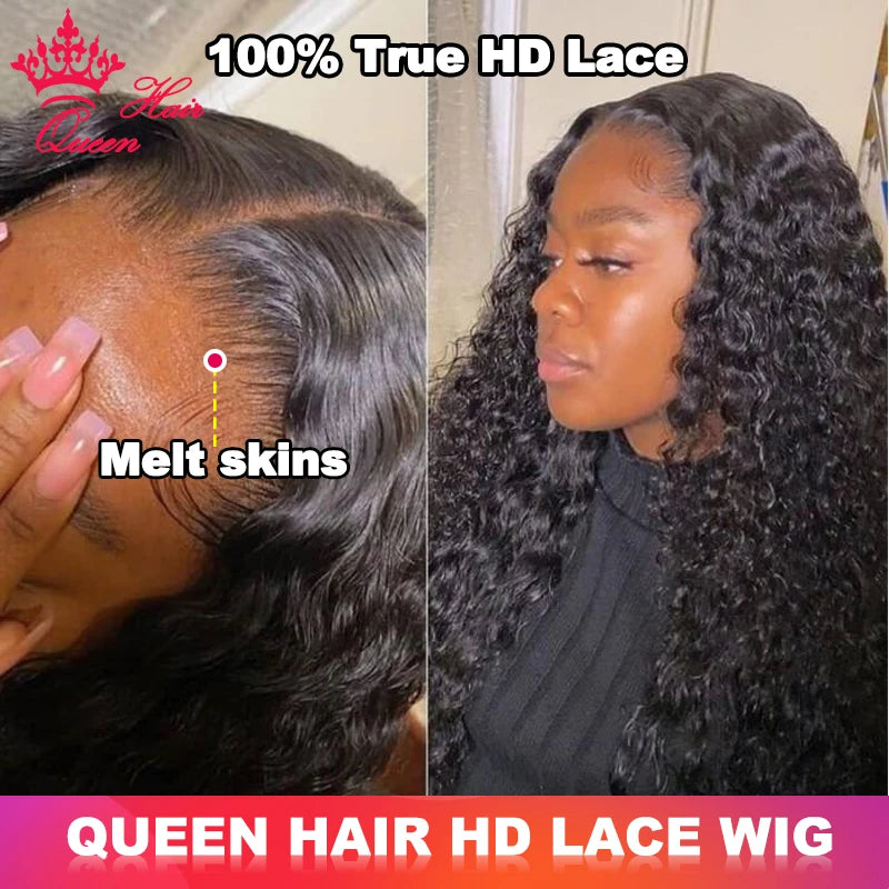 Queen Hair Deep Wave Real HD Lace Wig 13x6 13x4 Full Frontal 4x4 5x5 6x6 HD Closure Wig 100% Human Raw Burmese Curl Hair Wig