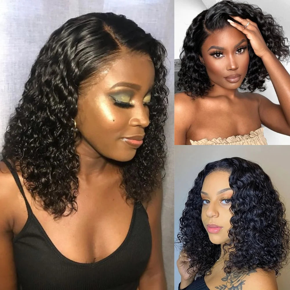 Deep Curly Short Bob Wig Heat-Resistant Glueless Synthetic Wig Deep Wave 13*3 Lace Front Wig Pre Plucked Natural Hairline