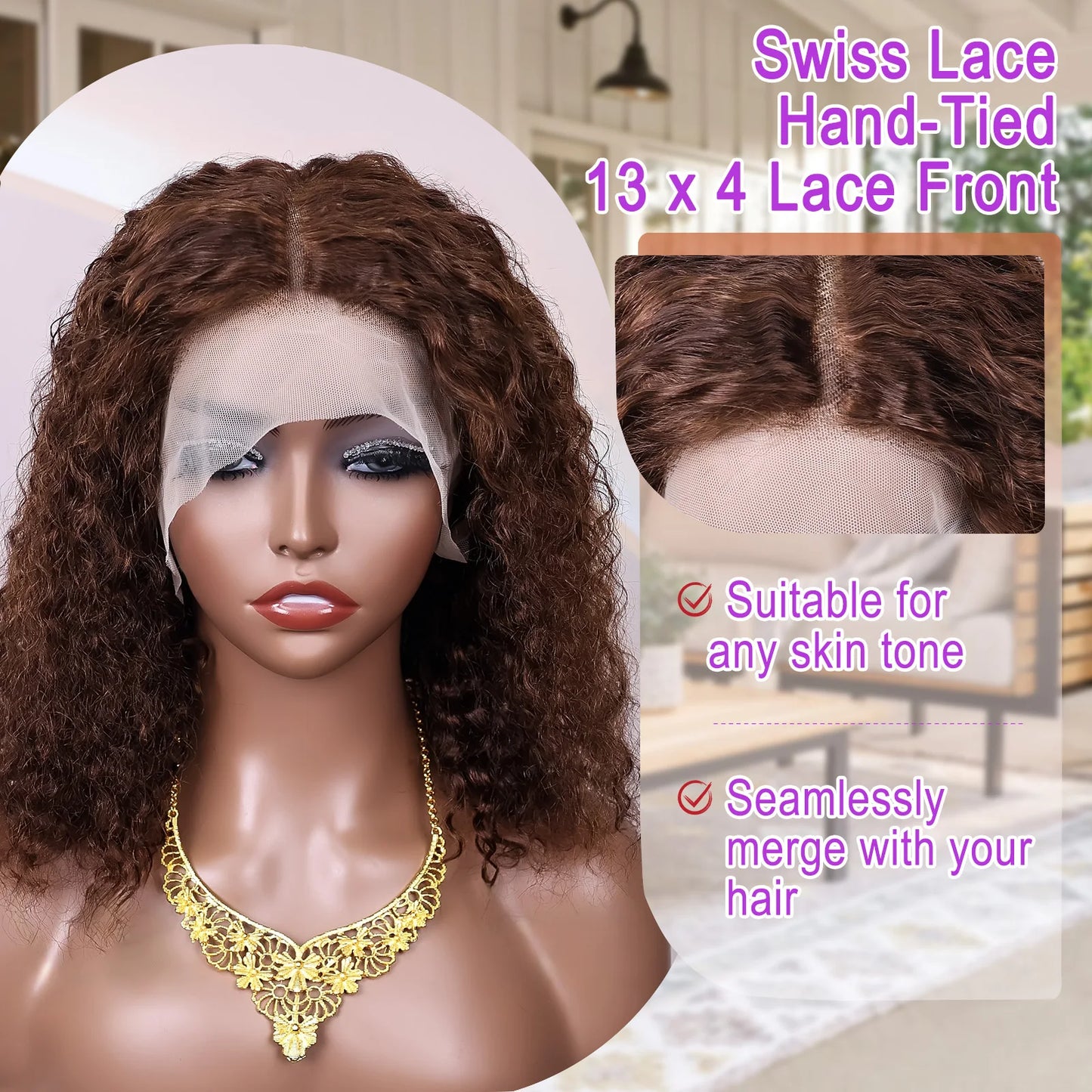 Deep Wave #4 Brown Water Wave Human Hair Bob Wigs 13×4 Lace Frontal Wigs Human Hair Short Wig Transparent Lace Human Hair Wig