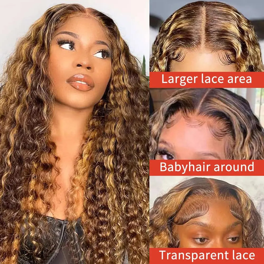 Highlight Honey Blonde Kinky Curly 30 Inch Hd Lace Front Wig Human Hair 13x6 Deep Wave Lace Frontal Wigs Wigs Human Hair Wigs