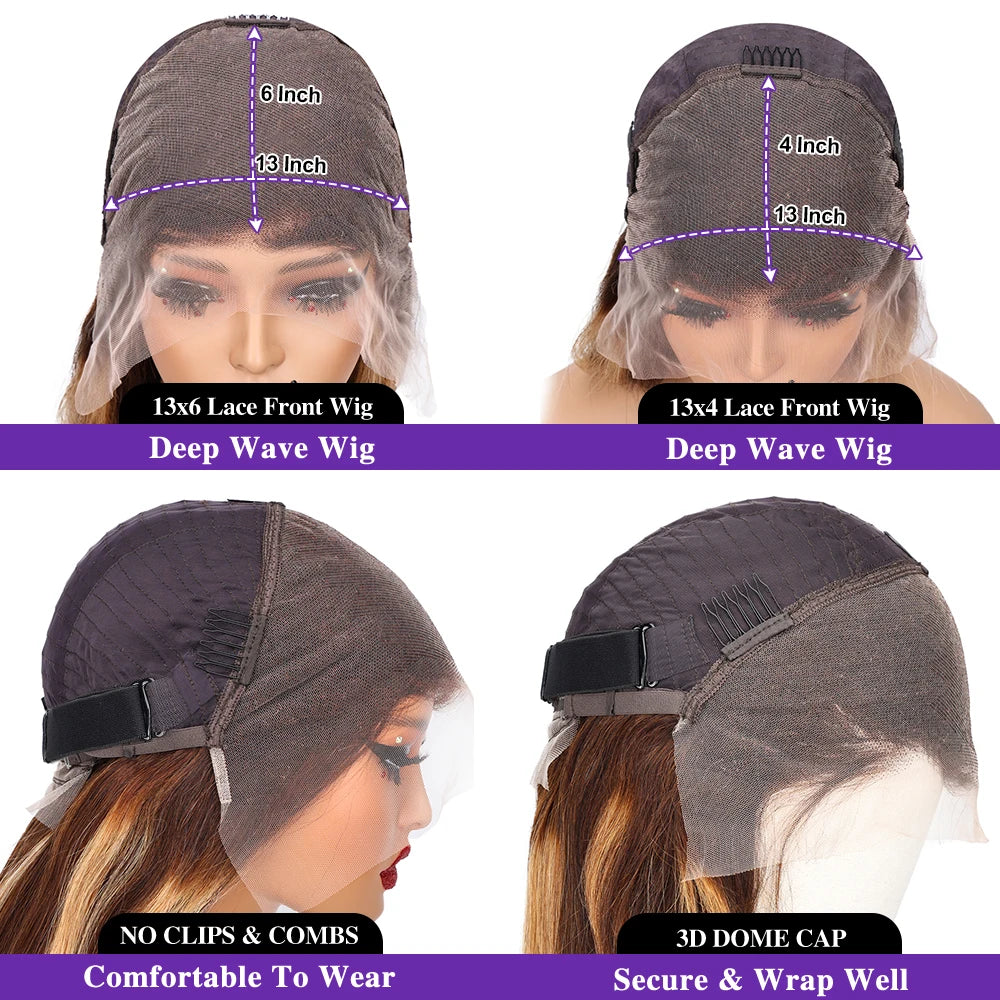 Highlight Deep Wave Wigs 100%Human Hair Wig 13x6/13X4 HD Lace Frontal Wig Honey Blonde 13x4 Lace Front Human Hair Wigs For Women