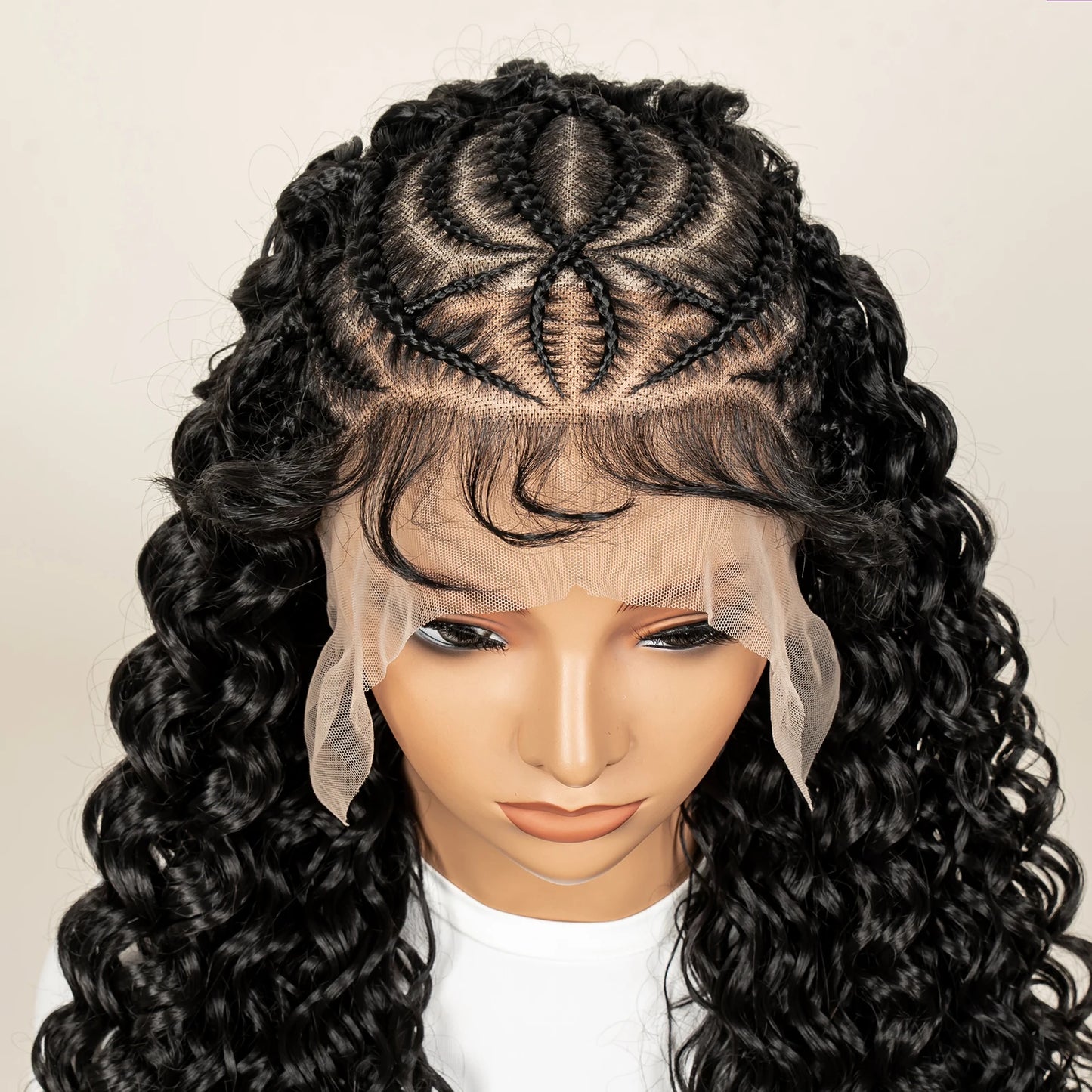 Deep Wave Full Lace Braided Hair Wigs With Baby Hair For Women Braiding Half Cornrow Synthetic Hair wig Pre Styled Braid Wigs