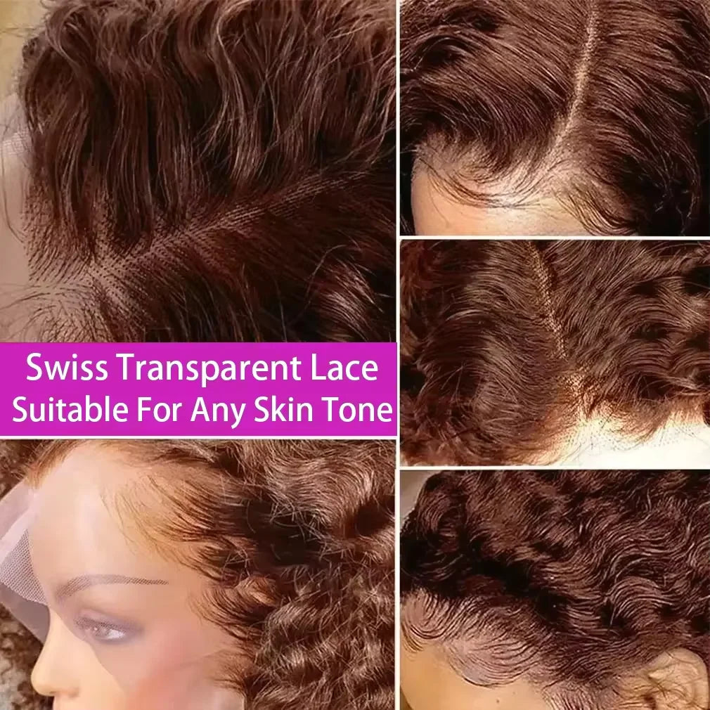 Deep Wave #4 Brown Water Wave Human Hair Bob Wigs 13×4 Lace Frontal Wigs Human Hair Short Wig Transparent Lace Human Hair Wig