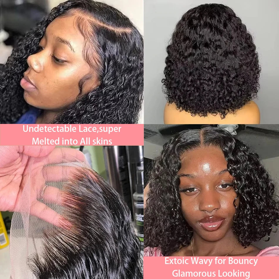 Curly Deep Water Wave 13x4 HD Lace Front Wigs Glueless Short Bob Wig Brazilian 100% Human Hair 4x4 Transparent Lace Frontal Wig