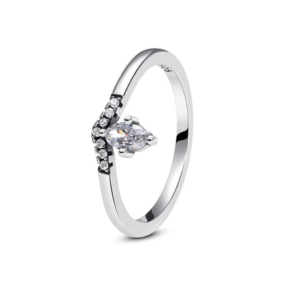 925 Sterling Silver Rings For Women Original Crown Love Heart Wishbone Engagement Wedding Rose Gold Crystal Ring Luxury Jewelry