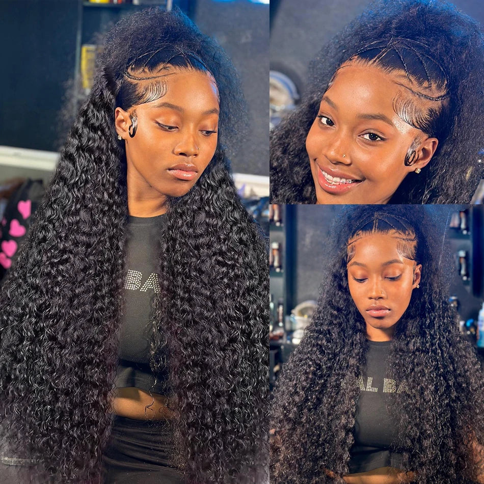 Deep Wave Lace Front Wigs Human Hair 13x6 HD Transparent Lace Frontal Curly Wigs For Women 180% Density with Baby Hair Natural